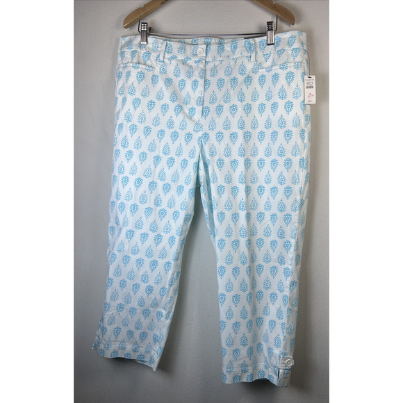 Talbots size 16 Perfect Skimmer Crop Capri Pants White Blue Paisley $89.00 NWT - Picture 3 of 13